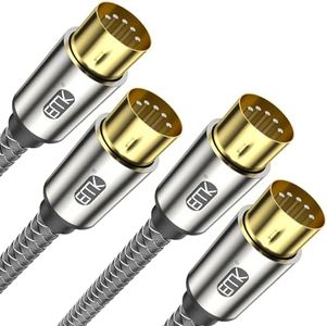 EMK Premium 5-Pin MIDI Cable (2 PCS, 15Ft/5M) - Nylon Braided Durable MIDI to MIDI Cord for Keyboard, Synthesizer, Guitar Pedal, Sampler, Audio Interface, Mixer - Gold-Plated Connectors