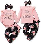 Little Sister Big Sister Outfits Matching Set Baby Girl Long Sleeve Ruffle Tops Romper Floral Pants Headband 3PCS Clothes Set, Pink, 2-3 Years