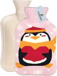 OliviaLiving Hot Water Bag Hot Water Bottle 2 Liter with Knit Cover - Great for Cramps, Pain Relief & Cozy Nights - Water Heating Pad - Feet & Bed Warmer for Adults, Cartoon Penguin