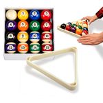 JBB Pool Ball Set with Triangle Rack, 16 Balls, 52.5 mm Standard Size Billiard Balls for Pool Tables and Cue Sport