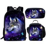 FOR U DESIGNS Galaxy Space Wolf School Bags 3 Piece Set for Teenager Boys Girls