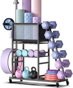 Mythinglogic Dumbbell Rack for Home Gym, Weight Rack for Dumbbells Hold up to 420 Pounds, Multifunctional Yoga Mat Holder for Barbell plates and Kettlebells, Home Gym Storage Rack with Casters