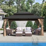 Domi 10'x14' Hardtop Gazebo Canopy Metal,Outdoor Aluminum Gazebo with Galvanized Steel Double Roof,Curtain and Netting,Permanent Gazebo Pavilion for Patio Deck,Backyard