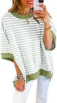 SHEWIN Womens T Shirts Crewneck Short Sleeve Sweatshirt Knitted Top Loose Color Block Summer Shirt Blouses Dressy Casual Spring Tops for Women Trendy Mist Green Stripe S