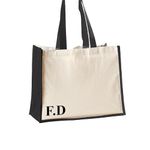 Monogrammed Jute Tote Bag with Black Initials - Personalised Eco-Friendly Shopping Bag - Ideal for Birthday, Work, or as a Custom Gift