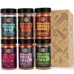 Classic Selection of Premium BBQ Seasonings - Holy Cow, Adam’s Rib, Angel’s Wings, Smoky Pig, Ultimate Rub & Veggie War BBQ Rubs | Pack of 6 | 100% Natural | Great Foodie Gift Set