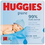 Huggies Pure, Baby Wipes, 12 Packs (672 Wipes Total) - Natural Wet Wipes for Sensitive Skin - 99 Percent Pure Water - Fragrance Free to Clean and Protect