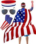 BleSky American Flag Costume Cape 80's American USA Sunglasses and USA Flag Headband for 4th of July