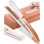 Lily England Ceramic Hair Straighteners for Women - 2 in 1 Hair Straightener and Curler, Fast Heating Plates, 100-230℃ Adjustable Temperature - Hair Straighteners & Curlers in One, White & Rose Gold