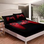 Erosebridal Gamepad Bedding Sets Full Size Kids Teens Boys Red Gaming Controller Fitted Sheet Gamer Video Games Bed Sheets, Microfiber Home Decorative 3 Pcs Bedding Set with 2 Pillowcases, Black