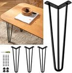 10" 3-Rod Solid Metal Hairpin Legs (Set of 4) - Heavy Duty Black Furniture Legs (900 Lbs), DIY Metal Legs Project with Rubber Floor Protector for Coffee Cabinets, Sofas, Desk Chairs, Nightstands