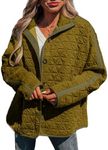 EVALESS Womens Lightweight Quilted Jackets for Women 2024 Trendy Fashion Casual Fall Warm Winter Diamond Open Front Button Down Puffer Coat Outwear,Jungle Green XX-Large