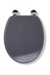 Croydex Dove Flexi-Fix Wooden Toilet Seat, Always Fits, Never Slips, Granite Effect, Top & Bottom Fix, Adjustable V Plate Hinges from 110-200mm, All Fixings Included, 45 x 37.5 x 6 cm