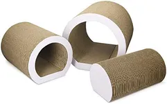 Navaris Cat Tunnel Scratcher Set (3-Pieces) - Corrugated Cardboard Paper Scratching Board Tubes and Roll Toy for Cats - Scratch, Lounge, Hide and Play