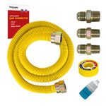 PROCURU 1/2" OD x 48" Long WeatherProof Stainless Steel Gas Flex Connector Kit with SafeGuard Coating for Gas Dryers, Grills, Water Heaters