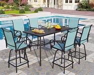 PHI VILLA 7 Piece Outdoor Bar Dining Set, High Top Patio Table and Chairs with 6 Outdoor Swivel Bar Stools & 40" Outdoor Bar Table for Garden,Yard and Deck, Teal