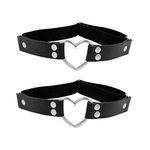 Borsgye 2PCS Leather Leg Garter Belt Adjustable Elastic Thigh Garters Suspenders PU Simulated Leather Thigh Ring Garter Punk Gothic Harness - Heart Leg Ring Double Stud