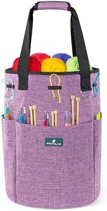 PAVILIA Knitting Bag Yarn Storage Tote - Crochet Organizer Bag, Yarn Storage Holder for Knitting Accessories, Yarn Skiens, Needles, Hooks, Unfinished Project, with Grommets (Heather Purple)