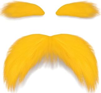Orange Yellow Mustache and Eyebrows, Funny Cosplay Costume Accessories, Reusable Stick-on Fake Beard Mustaches Bushy Eyebrows for Dressup Day Halloween Party Favors Men Women