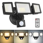 30W LED Security Lights with Motion Sensor, 2400LM Dimmable LED Floodlights Outdoor IP65 Waterproof, 3000K-6500K with Adjustable 3 Head, Remote Control Wall Mount Floodlights for Garden Porch Garage
