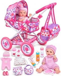 BABESIDE Baby Doll Stroller Set with 12 Inch Doll, 14 Pcs Doll Accessories