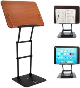 Dr. Shtaygen Reading Stand Book Holder for Desk, Counter, Table - Ergonomic Adjustable Height to 17.8", Lightweight Aluminum & Oak, Strong & Stable, Spacious 13" x 8.7" Platform for Tablet, Laptop
