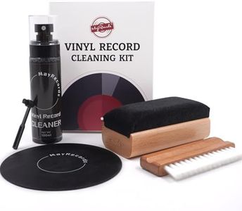 MayRecords Vinyl Record Cleaning Kit - Complete 5-in-1 -Includes Vinyl Record Cleaner Solution-Velvet Brush-Microfiber Brush-Stylus Brush-Label Protector Pouch-Care for Your Vinyl Collection