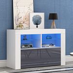 Panana 100cm Modern TV Unit Led Lights Cabinet Stand Matt & High Gloss White Entertainment Center for Living Room (White Matt Body & Gray High Gloss Fronts)