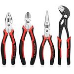 MAXPOWER 4 Piece Pliers Set, 8 inch Lineman Pliers, Diagonal Cutting & Long Nose Pliers, 10 inch Groove Joint Pliers