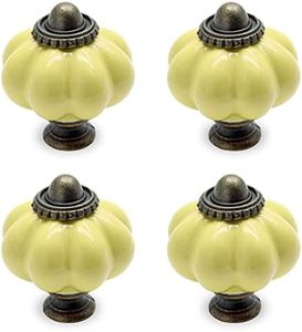 Seimneire 4pcs Baby Yellow Pumpkin Knobs, Vintage Ceramic Cabinet Knobs, Dresser Knobs Drawer Knobs Door Knobs Drawer Pulls Dresser Handles with Mounting Screws