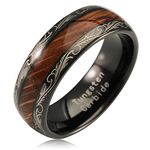 100S JEWELRY Tungsten Rings For Men Women Whiskey Barrel Wood Inlay Vintage Baroque Frame Leaf Black Wedding Engagement Promise Band Sizes 6-16, Metal, No Gemstone