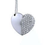 WooTeck 64GB Crystal Loving Heart Jewelry USB Flash Drive Memory Stick with Necklace,Silver