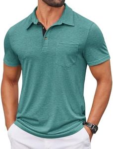 COOFANDY Mens Short Sleeve Polo Shirt Stretch Summer Casual Polo Golf Shirt Soild Collared Tees T Shirt Tops Green