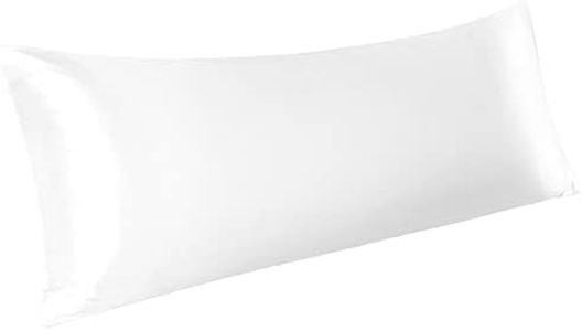 PiccoCasa Funda de Almohada Satén con Cierre de sobre, Suave Larga Funda Almohada de Lujo sin Cremallera, Protege Cabello y Piel - 51x122cm, Blanco