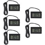 AITRIP 5 Pcs Digital LCD Thermometer Temperature Monitor with External Probe for Fridge Freezer Refrigerator Aquarium (Black)