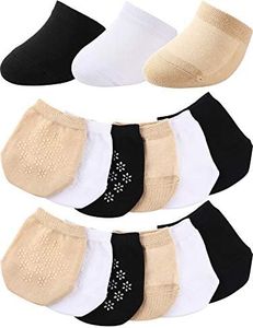 SATINIOR 12 Pairs Women Toe Topper Socks Toe Liner Half Seamless Socks No Show Low Cut Socks for Women Girls, Black, White, Skin Color, Large