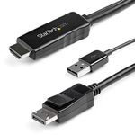 StarTech.com 2m (6ft) HDMI to DisplayPort Cable 4K 30Hz - Active HDMI 1.4 to DP 1.2 Adapter Converter Cable with Audio - USB Powered - Mac & Windows - HDMI Laptop to DP Monitor - M/M (HD2DPMM2M)