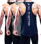 Boyzn Men's 3 Pack Quick Dry Y-Back Gym Muscle Tank Mesh Sleeveless Top Fitness Training Cool Dry Athletic Workout Tank top Black/Dark Gray/Navy-M