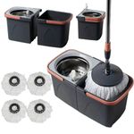 *NEW* SWISSPACK Revolving Spin Mop and Bucket With .4. Extra Pads Perfect For Easy Cleaning. Clean and Dirty Water Separtered For Perfect Finish (ORANGE-GREY)