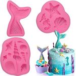 SAKOLLA Mermaid Theme Cake Fondant Mold - Seahorse Seashell Starfish Mermaid Tail Silicone Mold for Cake Decoration, Chocolate, Candy, Polymer Clay, Cupcake Decor, Sugar Craft