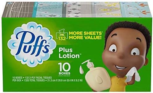 Puffs Plus Lotion Facial Tissues, 10 Family Boxes (132 tissues per Box)