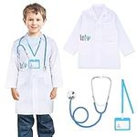 Doctor Costume Kids,Children White Lab Coat Stethoscope Work Card Holder Doctor Role Play Boys Girls Medical Hospital Staff Dressing Up Costume