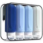 Mrsdry Travel Bottles for Toiletries, Large 6oz Oversize Containers, BPA Free Leak Proof Tubs Refillable Liquid Travel Accessories with Toiletry Bag for Cometic Shampoo and Lotion Soap (4 Pack)