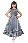 M.R.A Fashion Girls Satin Gown Dress (8-9 Years, Silver)