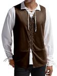 Runcati Mens Medieval Renaissance Vest Pirate Gothic Halloween Costume Suede Lace Up Reversible Waistcoat, Brown, Medium