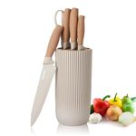 Kitchen Knives Block Set, 6-Piece Chef Knife Set with Sharp Blades, Professional Knife Set with Ergonomic Handle, Non-Stick Stainless Steel Knife Block Set (Khaki)