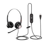 USB PC Headset with Noise Canceling Microphone, Headphones USB-A with Volume Control for Laptop, Office Call Center Work, Skype Teams Zoom Google Meet Webex Conference Dragon Dictation Softphone