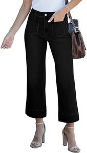 luvamia Wide Leg Jeans for Women Trendy High Waisted Flare Jeans Cropped Denim Pants Stretchy Baggy with Patch Pockets Wide Leg Cropped Pants for Women's Jeans Size 12 Black Flare Jeans for Women