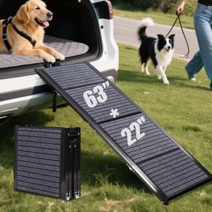 Dog Car Ramp for Large Dogs, Foldable Steps for Car Truck, SUV, Heavy Duty Pet Puppy Stair for High Bed & Sofa with Non-Slip Rug Surface, Steps for Dogs to Get in Car Vehicle