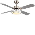 FINXIN Ceiling Fan with Lamp, Ceiling Fan with Light Brushed Nickel Ceiling Fans for Bedroom,Living Room,Dining Room Including Motor,Blades,Remote Switch (48" 4-Blades)